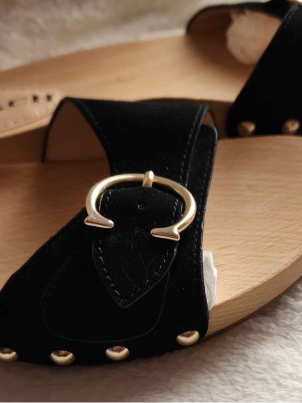 COACH Black Suede sandals with Gold Buckle - Picture 3 of 9